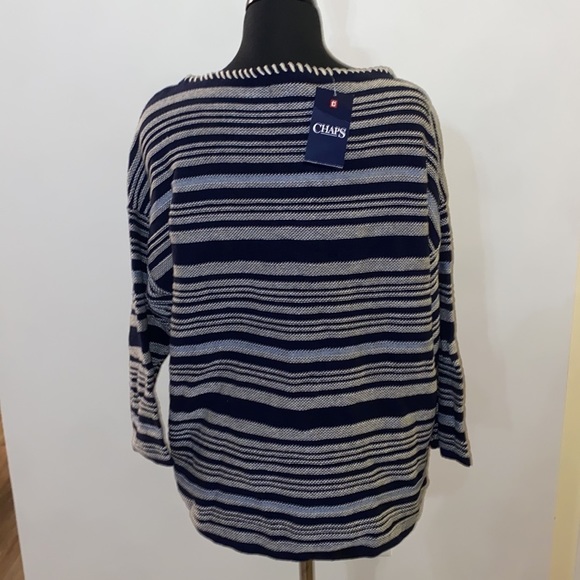 Chaps Navy Blue White Textured
Indian Stripe 3/4 Western Sweater - Picture 3 of 3